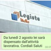 Licenziati con un messaggio WhatsApp: “Da lunedì lei sarà dispensato dall’attività lavorativa” Licenziati con un messaggio WhatsApp: “Da lunedì lei sarà dispensato dall’attività lavorativa”