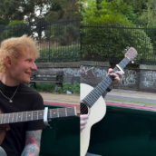 Ed Sheeran canta da una barca per una runner Ed Sheeran canta da una barca per una runner